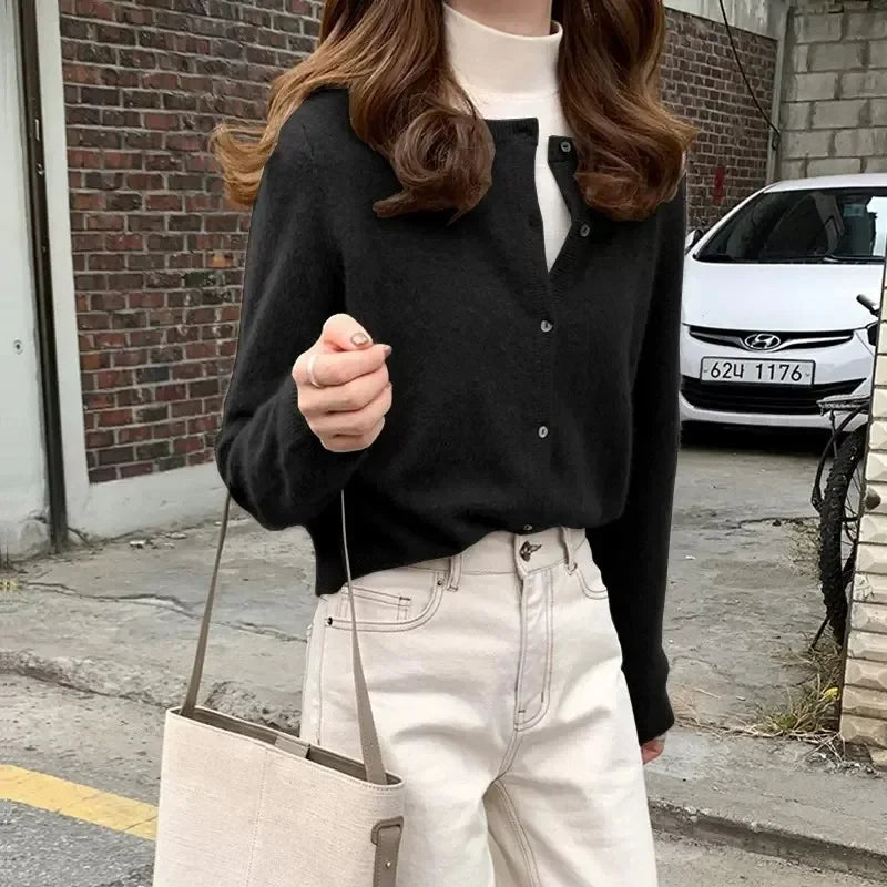 2024 Cashmere Sweater Cardigan Women Single Breasted Long Sleeve Elegant Vintage Jumper Solid Wool Knitted Autumn Winter Outwear